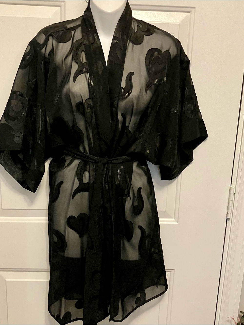 Morgan Taylor Size P/S (Small) Black Sheer Heart Kimono Robe